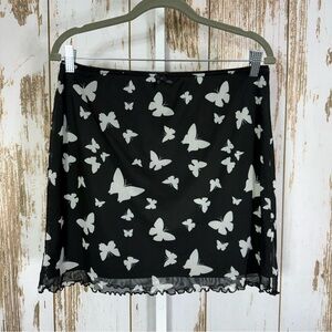 Wild Fable Black Mini Skirt with White Butterfly Print. Size Large. Y2K